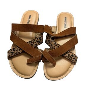 Minnetonka Women's Brown and Leopard Sandals